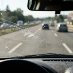 Rayure sur pare-brise réduisant la visibilité du conducteur sur la route