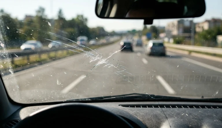 Rayure sur pare-brise réduisant la visibilité du conducteur sur la route