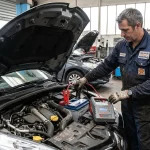 Recharger une batterie de voiture avec un chargeur en toute sécurité dans un garage