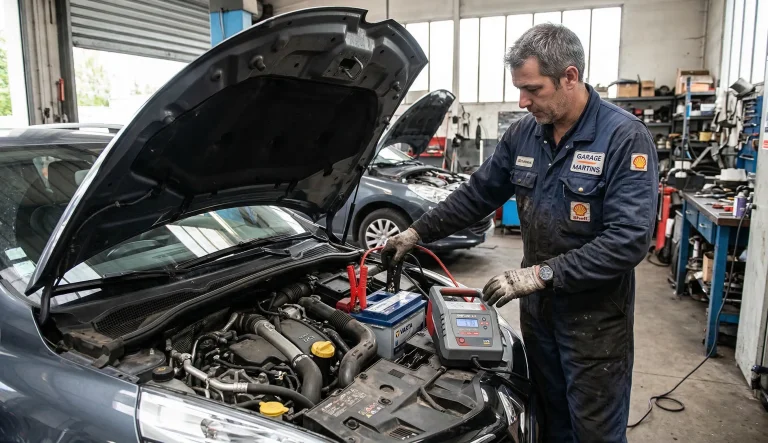 Recharger une batterie de voiture avec un chargeur en toute sécurité dans un garage