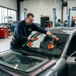 technicien remplaçant un pare-brise en atelier automobile combien de temps pour changer un pare brise