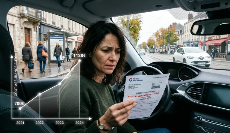 Conducteur inquiet consultant une hausse de son assurance auto avec graphique d’augmentation des prix
