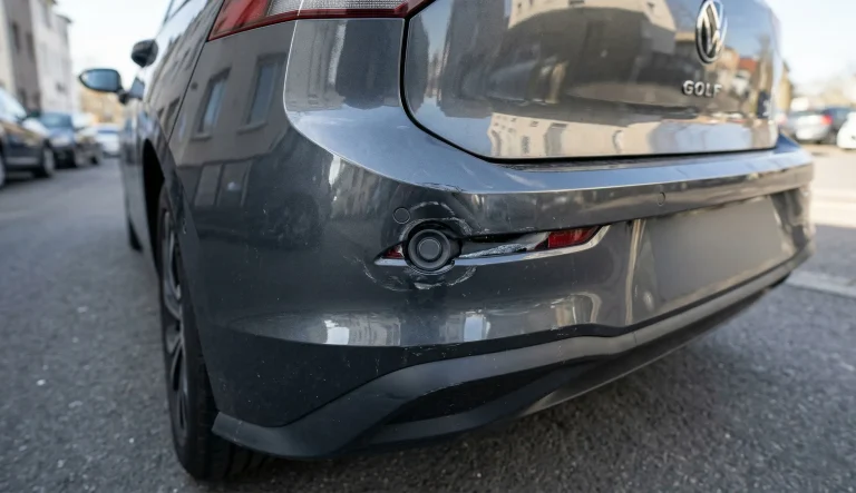 Capteur de recul enfoncé dans un pare-chocs de voiture après un léger choc