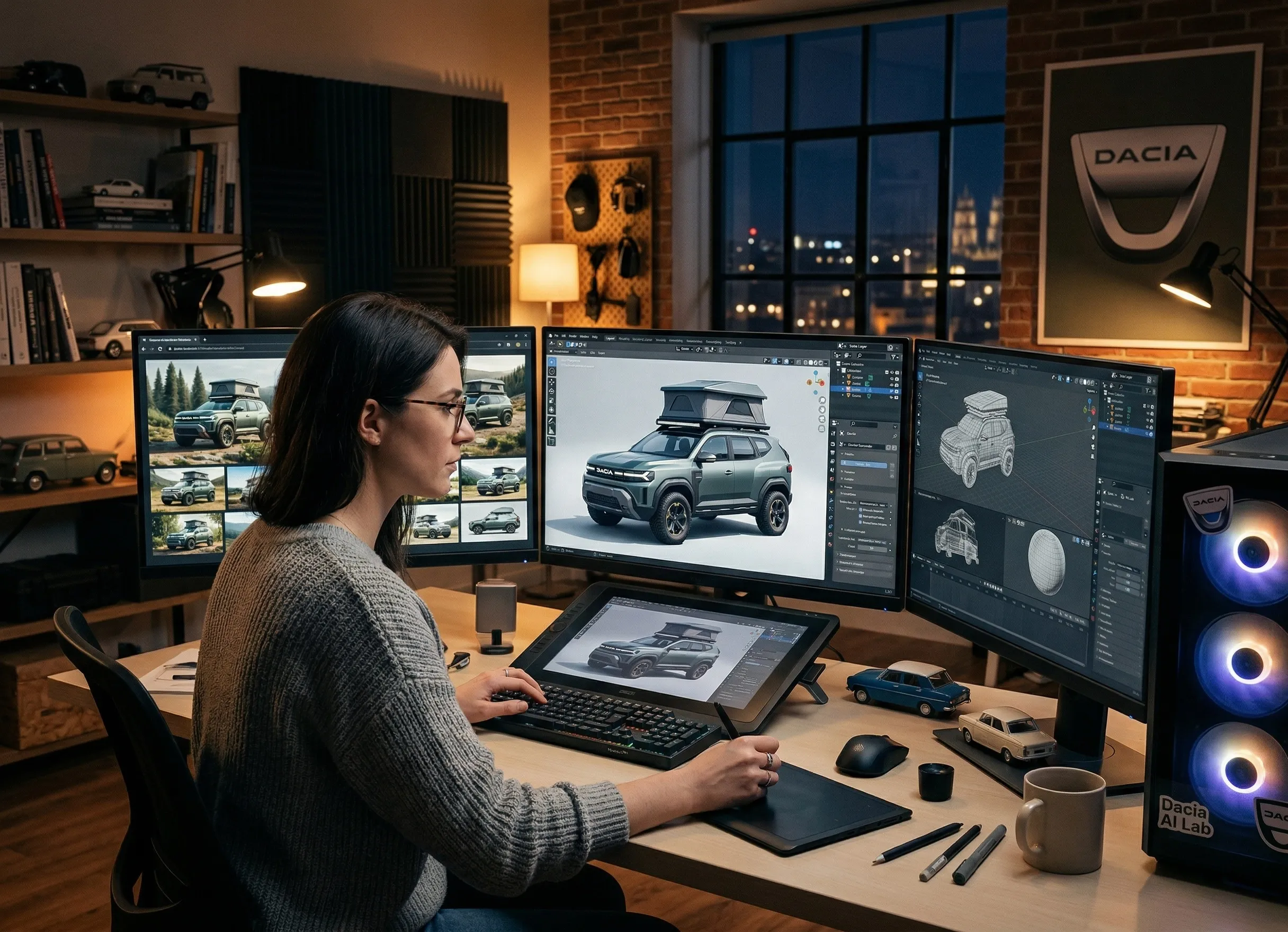 création du Dacia Sandman en rendu 3D par intelligence artificielle sur ordinateur avec logiciel de design