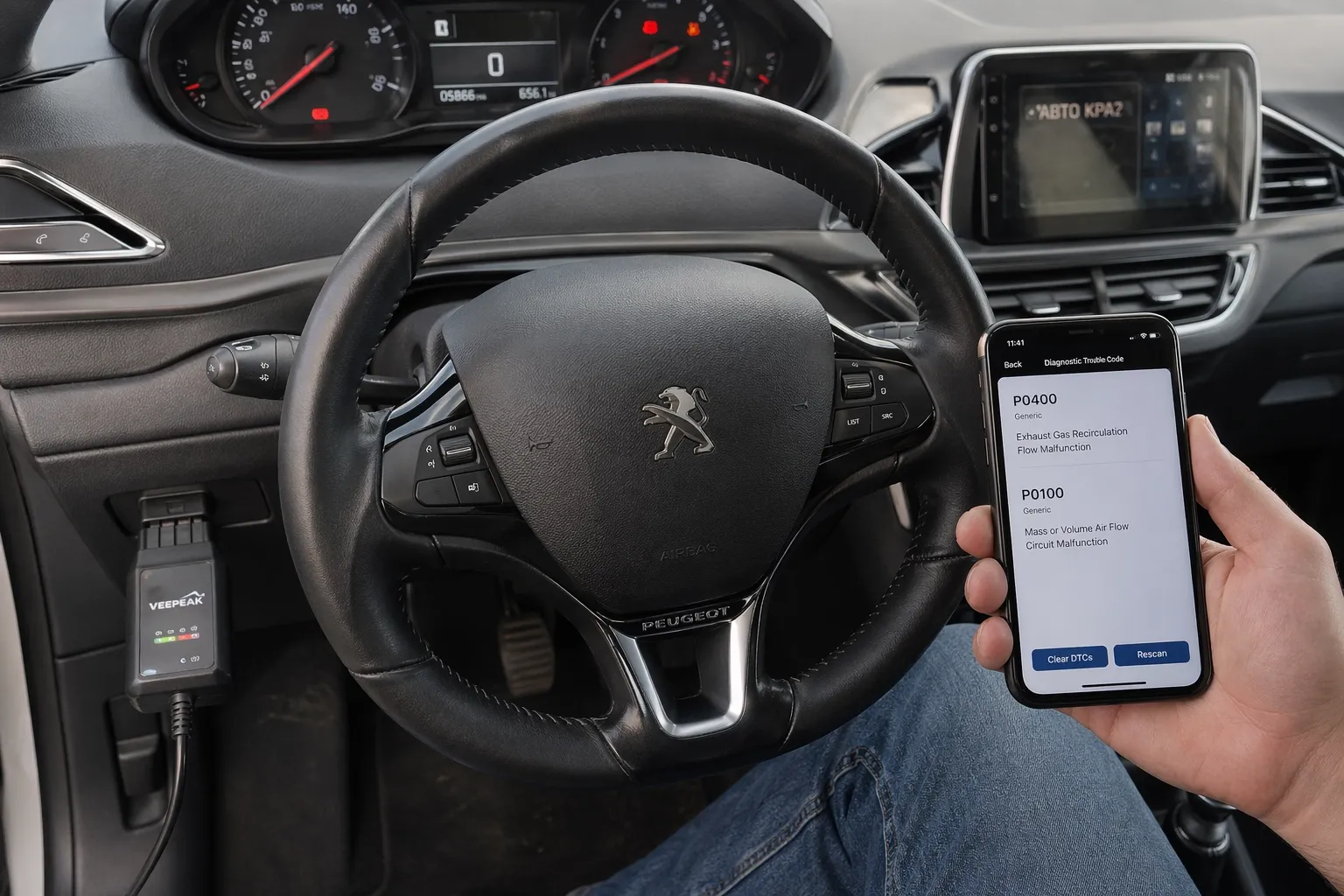 diagnostic OBD2 Peugeot 207 codes erreur P0400 P0100