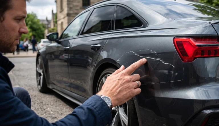 Comment effacer les rayures sur une voiture : inspection d’une rayure sur carrosserie