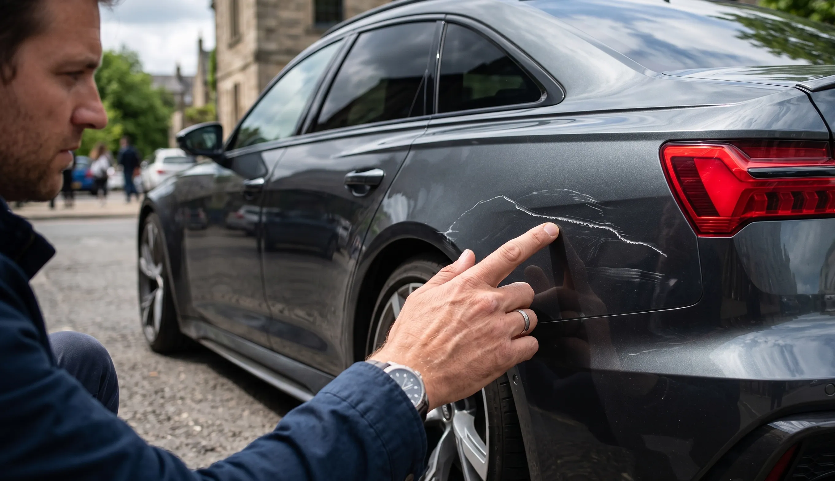 Comment effacer les rayures sur une voiture : inspection d’une rayure sur carrosserie