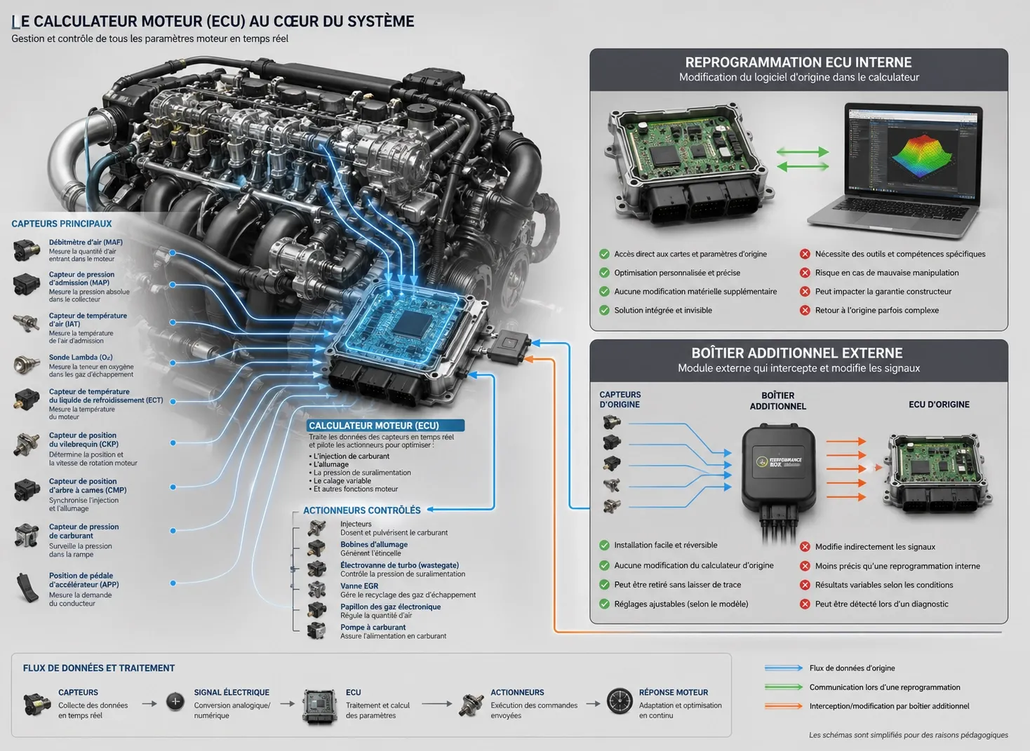 fonctionnement ecu voiture reprogrammation moteur vs boitier additionnel difference technique