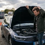 automobiliste inquiet devant une panne moteur coût réparation garantie mécanique