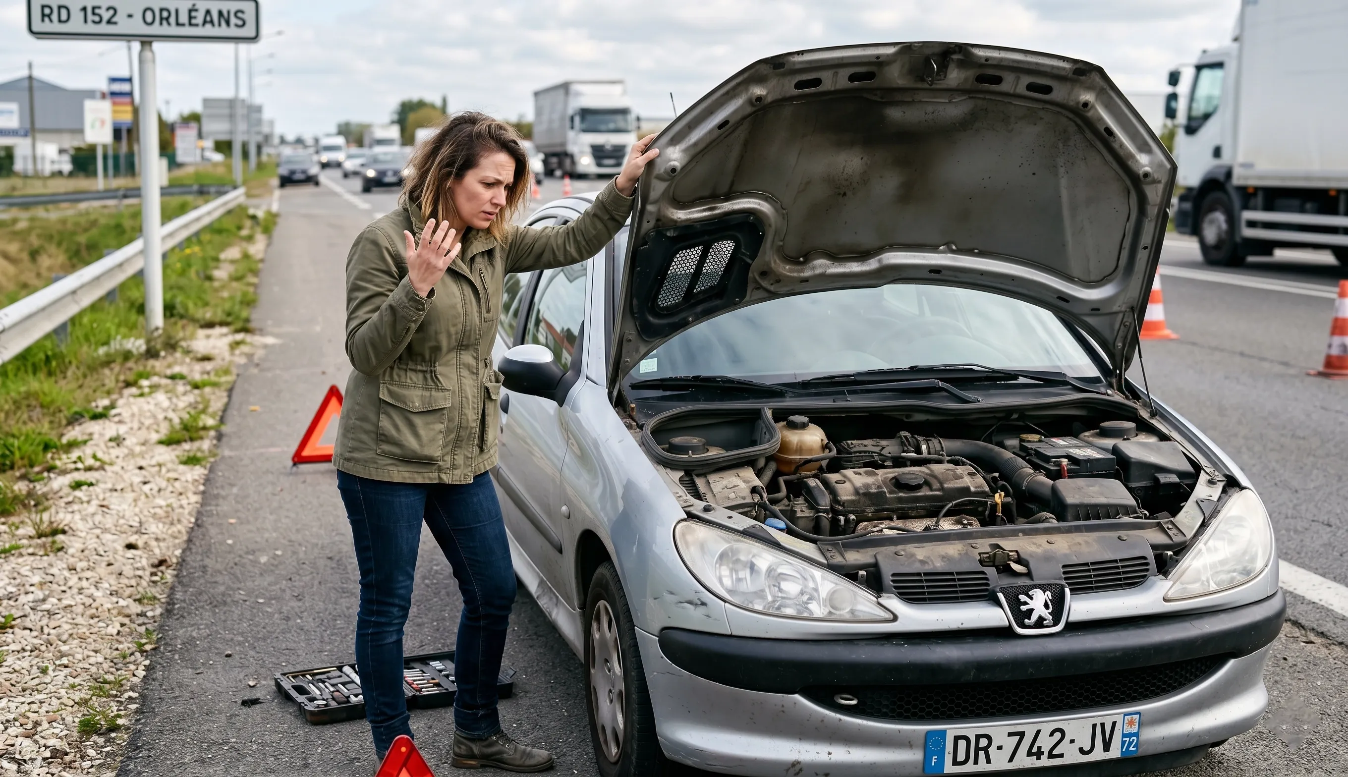 panne voiture occasion après achat chez un professionnel capot ouvert