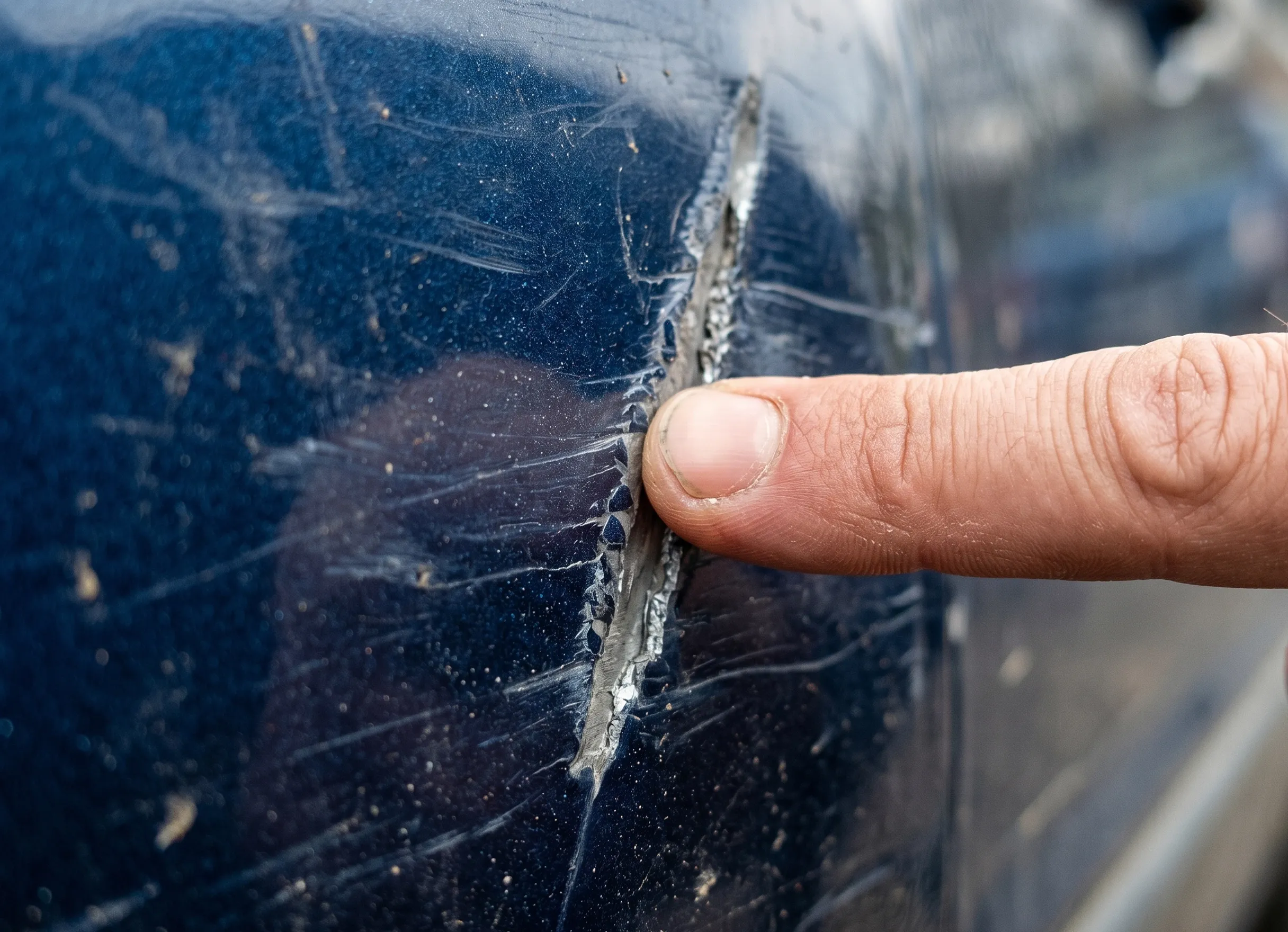 Test de l’ongle pour vérifier la profondeur d’une rayure sur une voiture