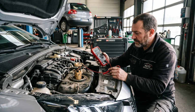 tester une jauge à carburant avec un multimètre dans un garage