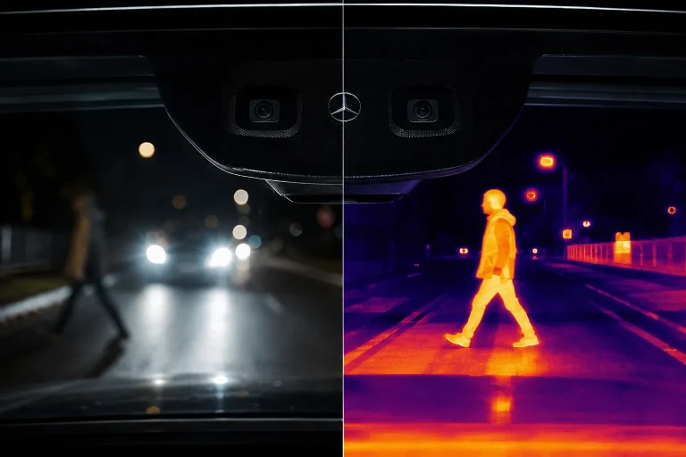 Brevet Mercedes vision nocturne : fusion caméra infrarouge et couleur pour détecter les obstacles de nuit